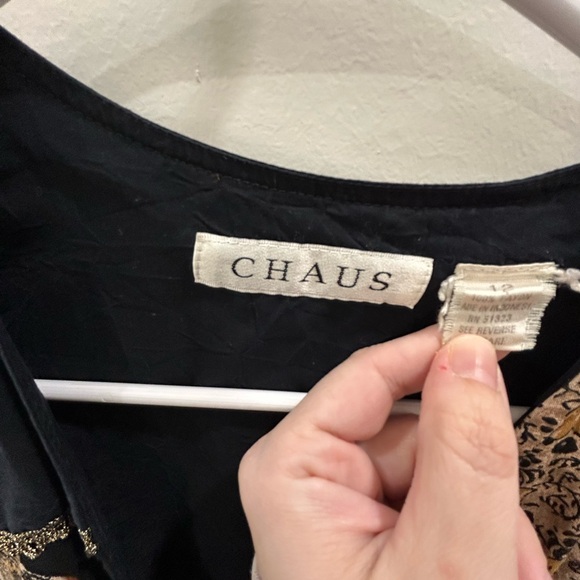 Chaus Patchwork Button Front Vest Top Size 12 Boho Vintage Style Black Tan - Picture 3 of 5